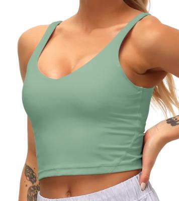 China Amazon Hot Selling Breathable Sports Bra For Women Long Line Padded Bra Yoga Crop Tank Tops Running Fitness Workout Top for sale