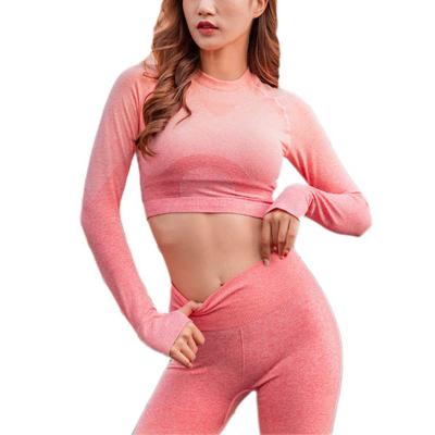 China FDBRO Jogging Running Active Wear Crossfit Sportswear Women Gym Shirts Long Sleeve Crop Shade Breathable Seamless Top Fitness Workout for sale