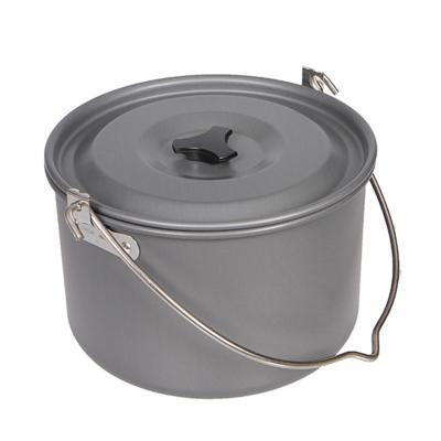 China Portable Style Outdoor Camping Cookware Set Non-Stick Aluminum Picnic Hanging Cooking Pot for sale