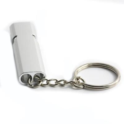 China Outdoor Camping Double Tube High Frequency Aluminum Emergency Survival Rescue Whistle for sale