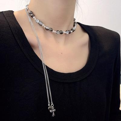 China Original New Chinese Style Fashion High Quality Trend Black White Natural Stone Twine Bead Necklace For Women for sale