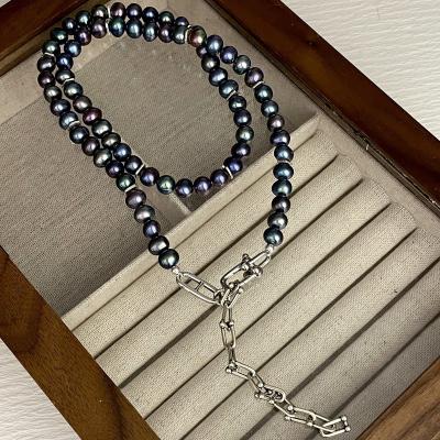 China S925 High Quality Hot Selling Natural Black Pearl Simple And Generous Horseshoe Silver for sale