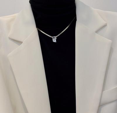 China Luxury Minimalist 925 Silver Jewelry Choker Necklaces Women Chain Diamond Cubic Zirconia Necklace Flat High Quality Square for sale