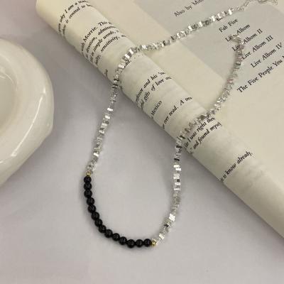 China Elegant Natural Chunky Rope Chain High Quality Stone Agate Necklace Broken Silver Black Jewelry for sale