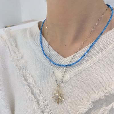 China High quality wholesale CIA wrap double layer rice character turquoise S925 silver personality atmosphere stylish full necklace for sale