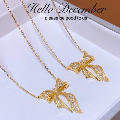 China High Quality New Arrival 18K Gold Charm Diamond Necklace Bow Pendant Necklace For Girls Jewelry Gift for sale