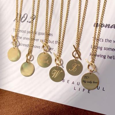 China High Quality Fashion Gold Plated English Letter Pendant Initial Coin Necklace Pendant Necklace for sale