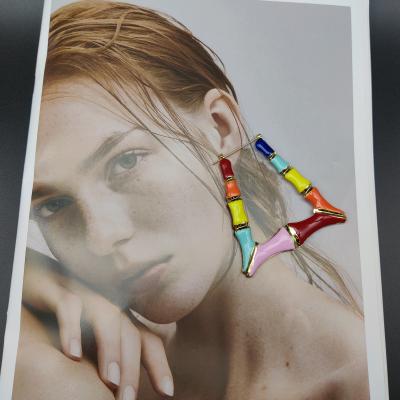 China Shangjie fashion colorful ridges oem tasty bamboo circle earrings earrings trend 2021 enamel earrings for sale