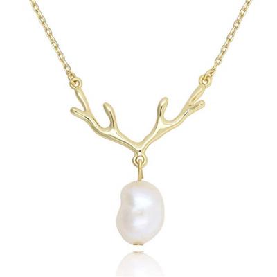 China FASHIONABLE Natural Simple Gold Antler Necklace Chain Necklace Copper Women Bead Pendants Necklace for sale