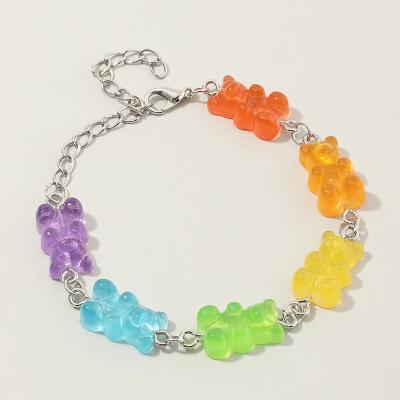 China OEM cute colorful soft candy bear charm cute shipping rainbow bear pulsera bear gummy bracelet for sale