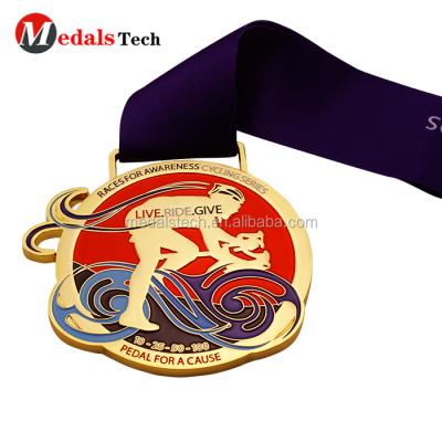 China Europe Customized Silver Plating 3d Logo Bicycle Running Sport 3d Custom Metal Cycling Medal for sale