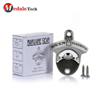 China Wholesale Custom Cheap Bulk Metal Beer Wall Bottle Opener Viable With Screws for sale