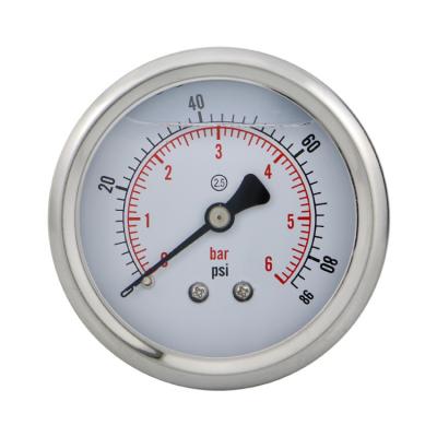 China Housing Stainless Steel 62mm 1/4 Thread Connection Shaft Back Pressure Gauge Hydraulic Pressure Gauge General Purpose Pressure Gauge for sale