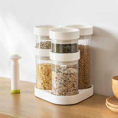 China Retail High Quality Kitchen Round Vacuumize Plastic Food Containers Storage Jar Set for sale