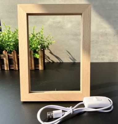 China USB Switch Night Light 2022 DIY LED Photo Frame Lamp Creative 3d Framel Wooden photo frame Night Light for sale