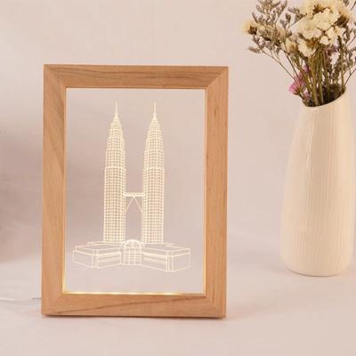 China USB Switch Night Light led wood frame light 17x 23 3d photo frame with light 7 rgb color beech frame for sale