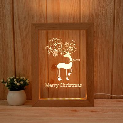 China USB Switch Night Light Wholesale Solid Wood Frame 3D LED Light Wooden Photo Frame With LED Light for sale