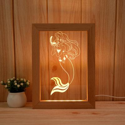 China USB Switch Night Light DIY Fancy Wooden LED Photo Frames 3D Night Light Christmas Custom Designs Home Wedding Wood Picture Acrylic Photo Frame with LED for sale