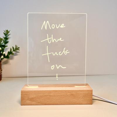 China Modern DIY Message Board Custom Creative 3D gift Illusion lamp Acrylic Desk Wooden Base Home Decoration Kids Room Decor Night Light for sale