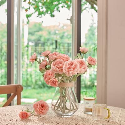 China Art Decor Artificial Flower Single Rose Long Stem With Two Forks Fake Silk Rose Bouquet For Family Bride Wedding Party Holiday Decoration for sale