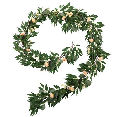 China Art Decor RTS Artificial Flower Garland Willow Leaves Artificial Eucalyptus Garland for Party Wedding and Home Decoration for sale