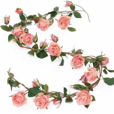 China Art Decor Artificial Flower Garland Wholesale Fake Rose Garland with 15 Silk Roses for Wedding Decoration Wedding Flowers for sale