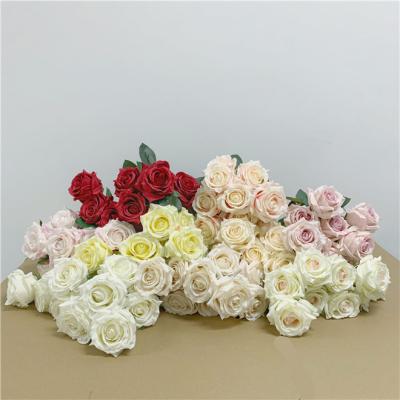 China Wholesale Realistic Artificial Flower 9 Heads Rose Bouquet Rose With Artificial Silk Fake Flower For Wedding Party And Home Decor for sale