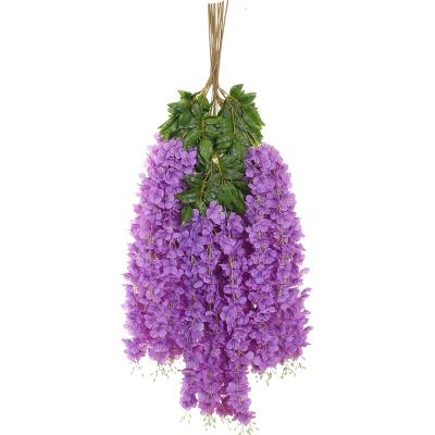 China Wholesale 12 Strands Artificial Fake Flower Silk Plastic Garland Silk Wisteria Vine For Home Wedding Arch Background And Wall Decoration for sale