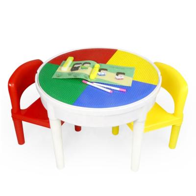 China Multi functional Wange educational children's building blocks toy building block children's brick study legoing desk table and storage set with chair for sale