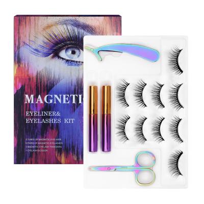 China Custom Logo New Package Thick 5 Pairs Dramatic Magnets Eyelash Set With Liquid Eyeliner Tweezers Magnetic False Eyelash for sale