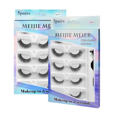 China Huapan Glueless Faux Mink Eyelashes 5 Pairs Faux Mink Eyelashes Wholesale Natural Makeup Lash In Handmade for sale