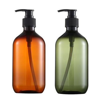 China 300ml 500ml Amber/Green/Clear PET Bottles Recyclable In Stock Plastic Shampoo Gel Wash Bottle Cosmetics And Pump Bottle for sale