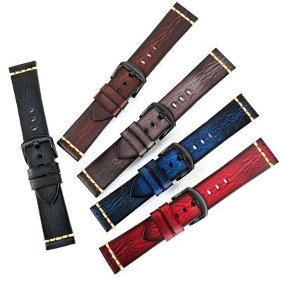 China MAIKES Retro Handcrafted Watch Band 18 Color Vintage Cow Leather Handmade Brushed Watch Bands 19 20 21 22 23 24 26mm Genuine for sale