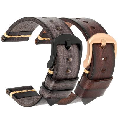 China Custom Logo Stainless Steel Buckle Watchband 18mm 20mm 22mm 24mm 26mm Brand Leather Watch Band Wrist Straps Leather Watch Strap Man for sale