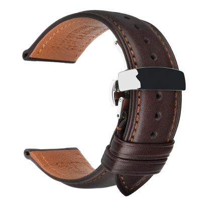 China Unisex Italian Leather Strap 18mm 19mm 20mm Cowhide Leather Watch Band Replacement 21mm 22mm 24mm with Stainless Steel Deployment Buckle for sale