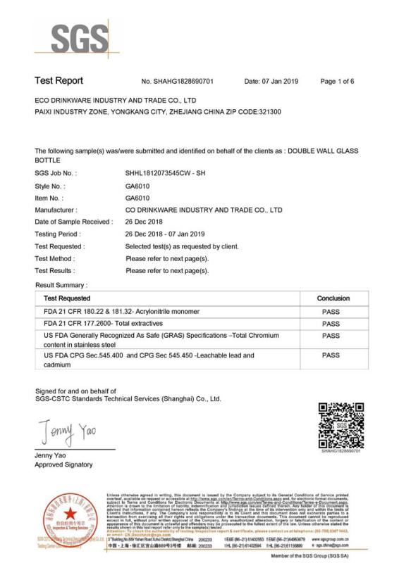 FDA - Eco Drinkware Industry and Trade Co., Ltd