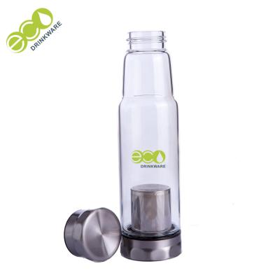 China 600ml Hiking Double Wall Glass Infuser Bottle Diameter 7 Cm Custom Logo for sale