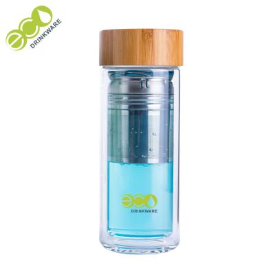 China OEM Sports Tea Double Wall Glass Water Bottle with Infuser Tea Strainer for sale