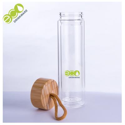 China Safety Bamboo Tea Infuser Bottle / Gym Glass Tea Thermos With Infuser for sale