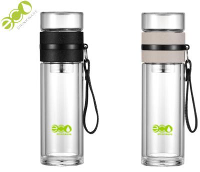 China BPA Free Double Wall Glass Infuser Bottle / Glass Tea Tumbler With Infuser for sale