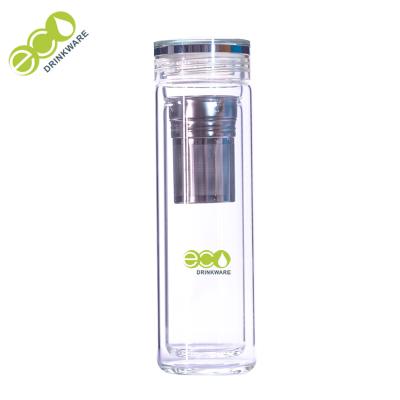 China Double Wall 500ml Reusable Water Bottle / Glass Fruit Infuser Water Bottle for sale