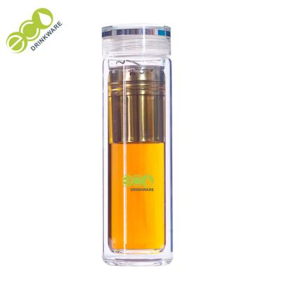 China Adults Transparent Double Walled Glass Water Bottle With Tea Filter for sale