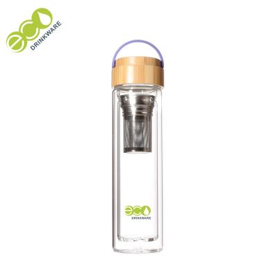 China Gym BPA FREE Double Wall Glass Infuser Bottle / Glass Tea Tumbler With Strainer for sale