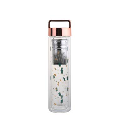 China Adults Double Wall Glass Water Bottle With Decal Printing And Colorful Lid for sale