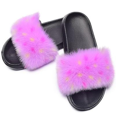 China Fashion Trend Fashion Trend Faux Fur Fox Leather Slippers Fluffy Fox Leather Slippers for sale