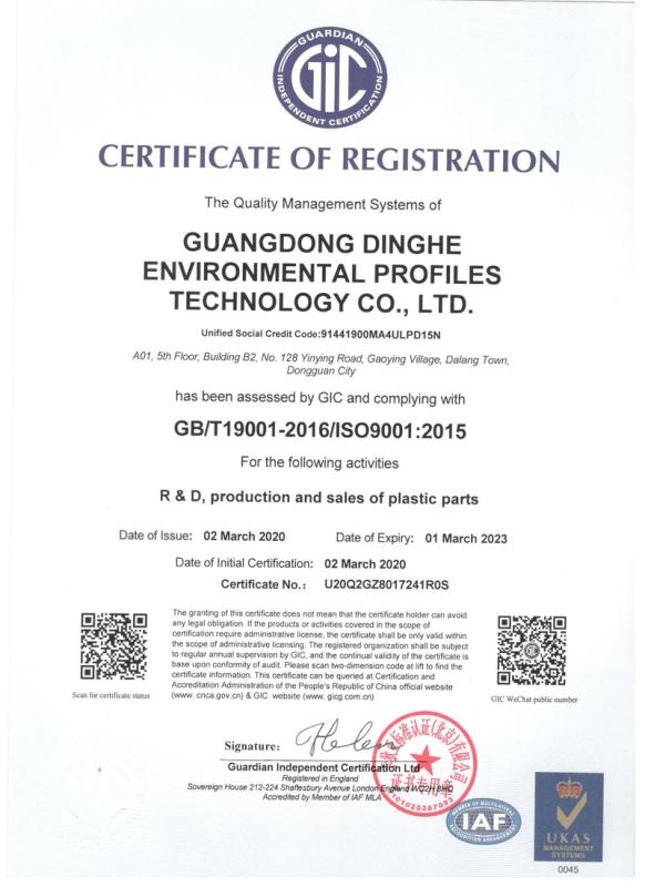 ISO9001 - Guangdong Dinhe Environmental Profiles Technology Co., Ltd.