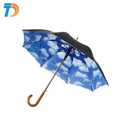 China Modern Double Layer Blue Sky Umbrella With Wooden Handle With Logo Prints For Sale for sale