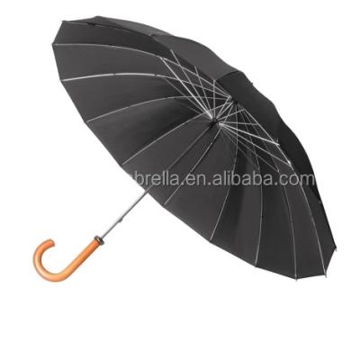 China 60cm Hand 16ribs Modern Gents Open Corve Umbrella Wooden Handle Black Color for sale