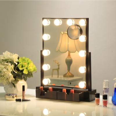 China New Style Lighted 12 Led Hollywood Vanity Lighted Makeup Mirror With Organizer for sale