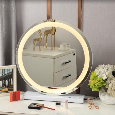 China Amazon Lighted Makeup Desktop Lighted Mirror Led Light Round Strip Type Hollywood Dressing Table Mirror for sale